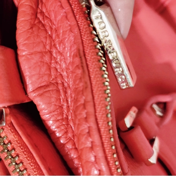 Tory Burch Amanda Orange Leather Logo Satchel Shoulder Bag –With Matching Mirror - Picture 9 of 14